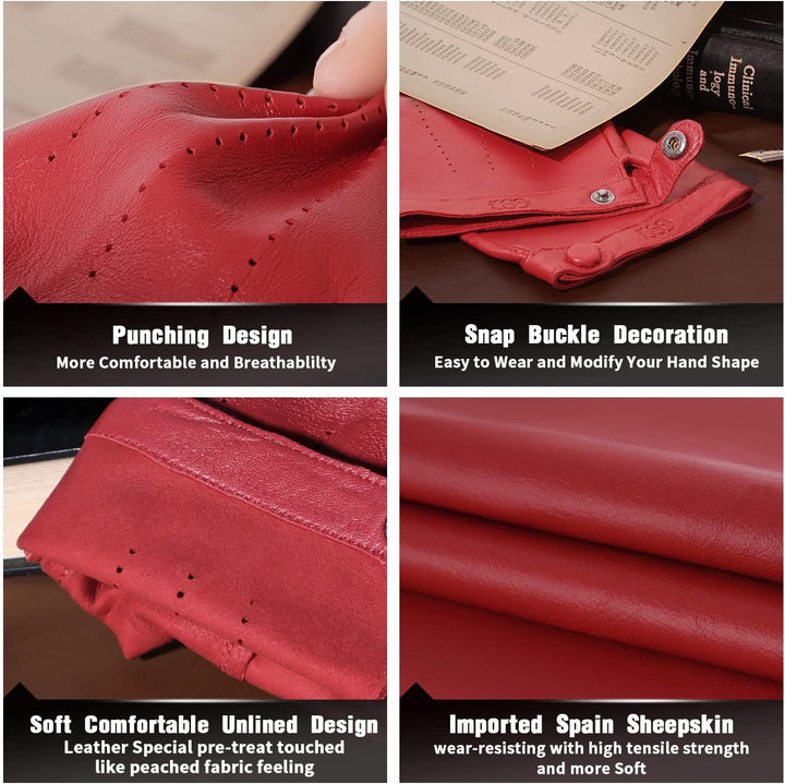 GSG SINCE 1998 Halbfinger Lederhandschuhe Damen – Fingerlose Fahrhandschuhe aus weichem Schafsleder,