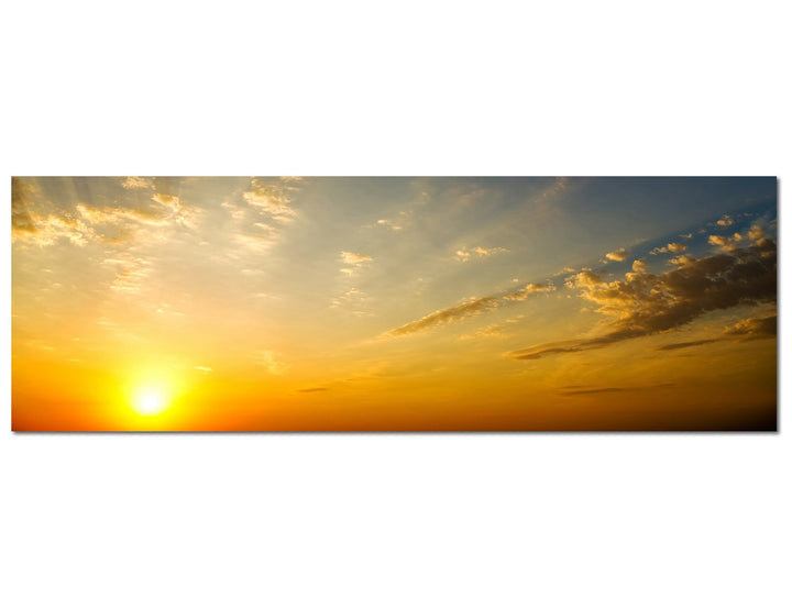 Paul Sinus Art Panoramabild auf Leinwand und Keilrahmen 150x50cm Himmel Wolkenschleier Sonnenaufgang