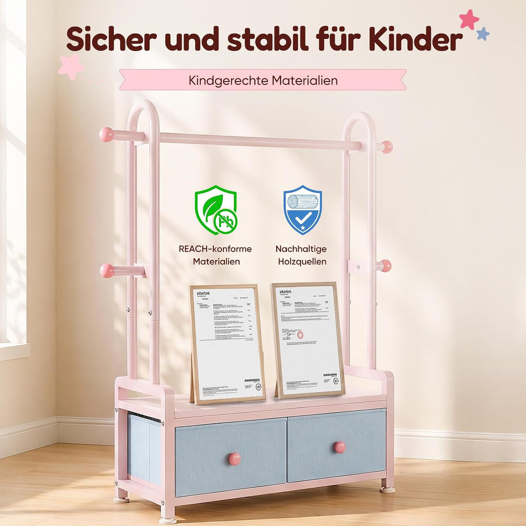 HOKEEPER Kinder Kleiderständer 80x33x120cm 200kg 3 Farben Rosa, Rosa