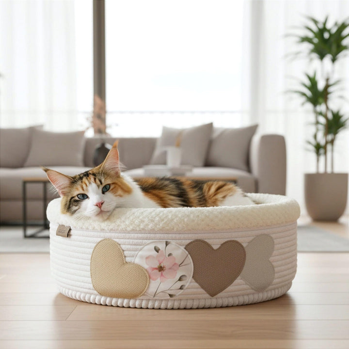 PRASKA Premium Katzenbett Hundebett 50 cm – Halbgeschlossenes Kuschelbett mit Fell &amp; Wendekissen | H