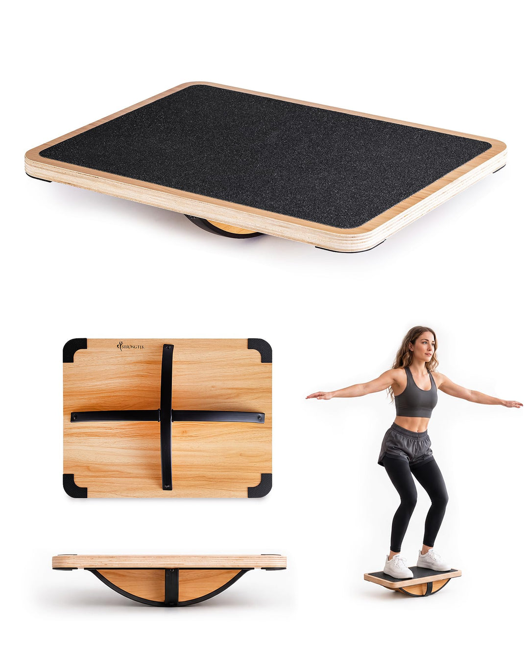 StrongTek Professional Wooden Balance Board, Rocker Board, Wood Standing Desk Accessory, Balancing B
