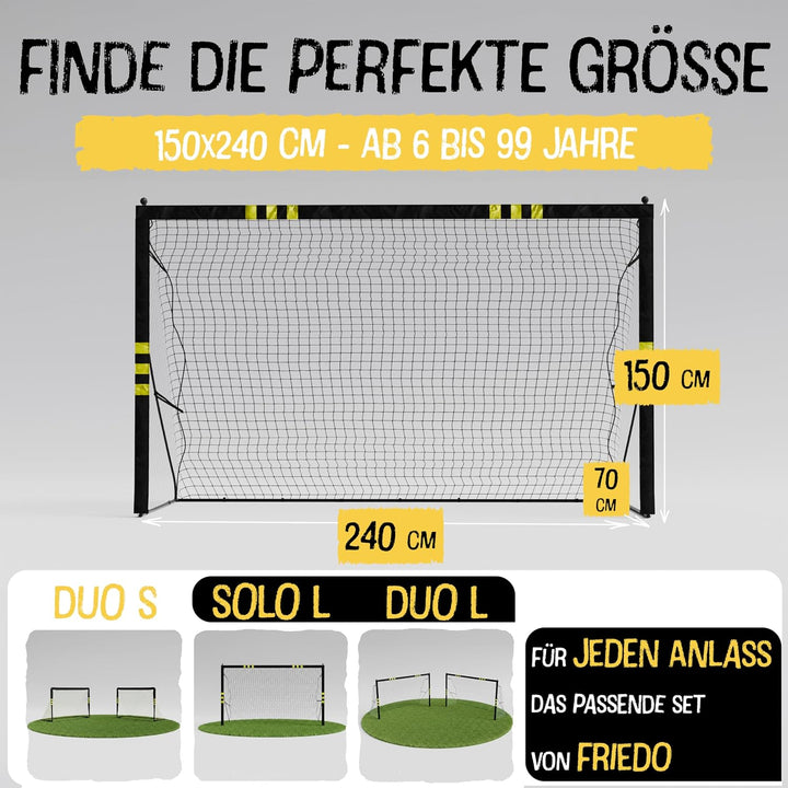 FRIEDO Pop-up Fussballtor Kinder inkl Tragetasche I 120x90cm-150x240cm I EN71 &amp; CE-geprüft I Rostfre