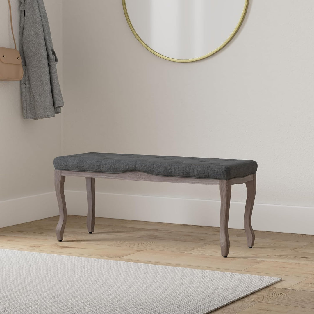 vidaXL Bank Leinen Massivholz 110x38x48 cm Dunkelgrau, Dunkelgrau
