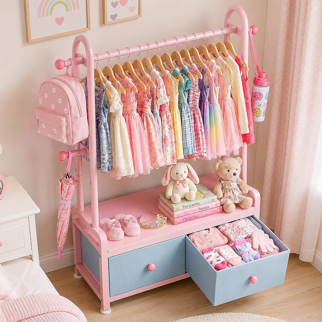 HOKEEPER Kinder Kleiderständer 80x33x120cm 200kg 3 Farben Rosa, Rosa
