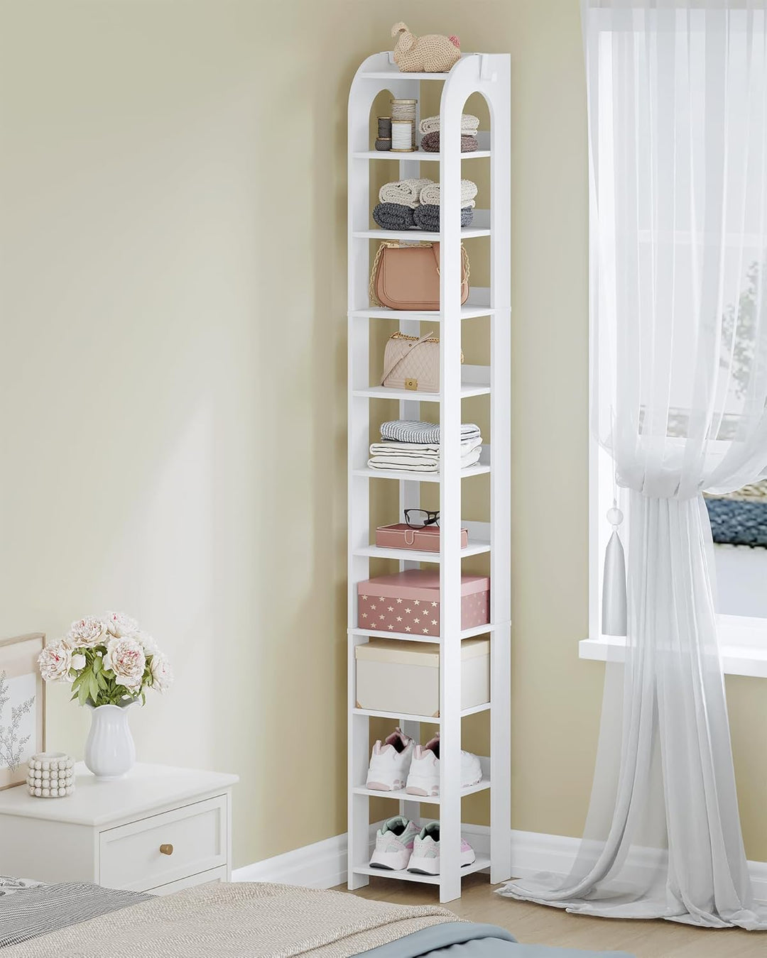 Hzuaneri Vertikales Schuhregal, 11 Ebenen Schmale Schuhregale, Holz-Schuh-Organizer für Schrank, Ein