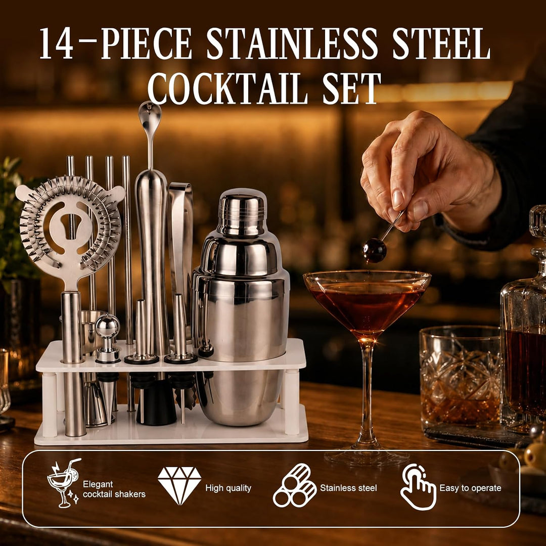 14-TLG Barkeeper-Set,550ML Cocktail Shaker Set mit Ständer,Barset Mix Zubehör,Bartending Kit Geschen