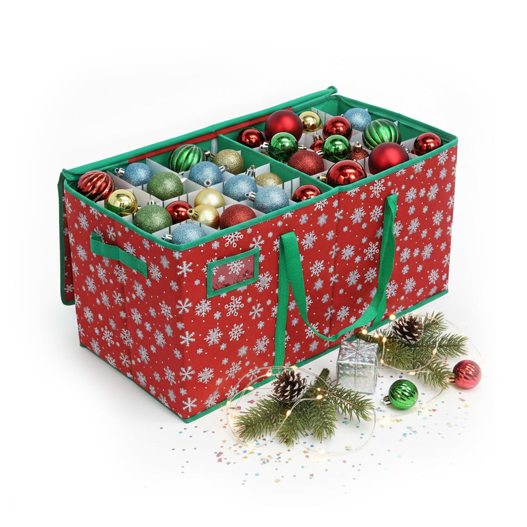 Relaxdays Weihnachtskugel Aufbewahrungsbox, 128 Kugeln, HxBxT: 33 x 66 x 33 cm, Schneeflocken, Vlies