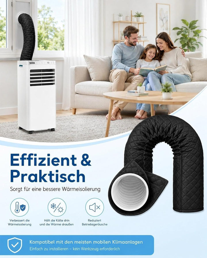Abluftschlauch Isolierung &amp; abdeckung – für Klimagerät 150cm,Schwarz, Schwarz
