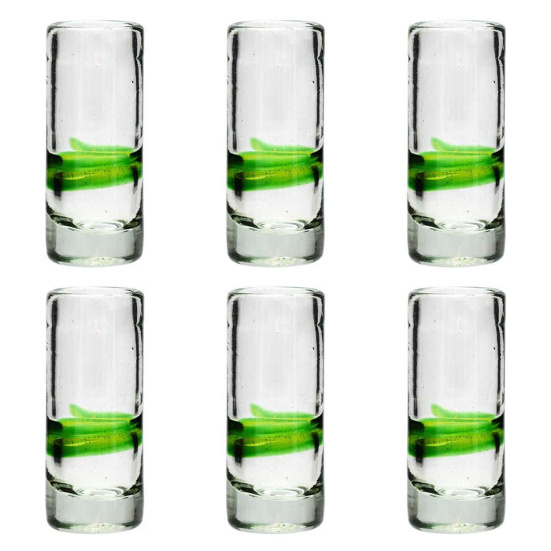 Tumia LAC Handgemachtes Tequila/Shot Glas - recyceltes Glas – Gemischtes Grün - Set aus 6 Gläsern, 6