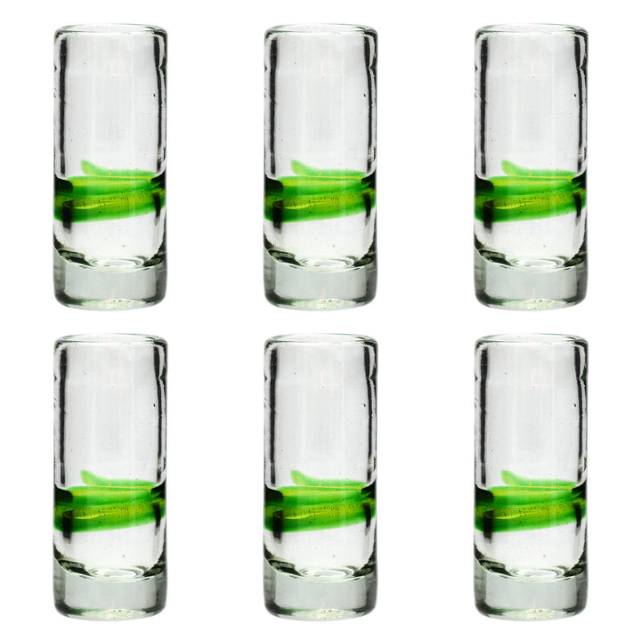 Tumia LAC Handgemachtes Tequila/Shot Glas - recyceltes Glas – Gemischtes Grün - Set aus 6 Gläsern, 6