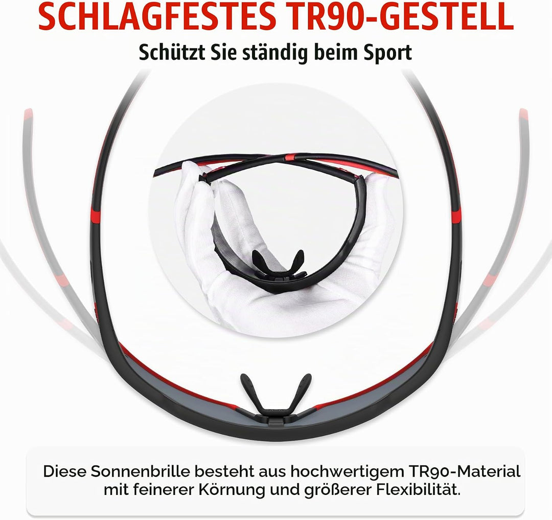X-TIGER Fahrradbrille Polarisiert Sonnenbrille mit 5 wechselgläser TR90 Rahmen für Herren Damen Spor