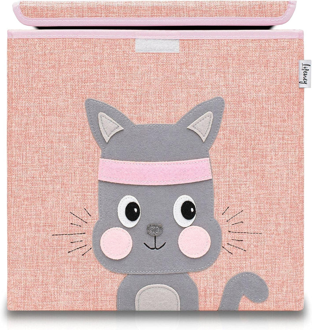 Aufbewahrungsbox mit Deckel im 2er Set Hase und Katze I Doppelpack Spielzeugbox mit Tiermotiv passen