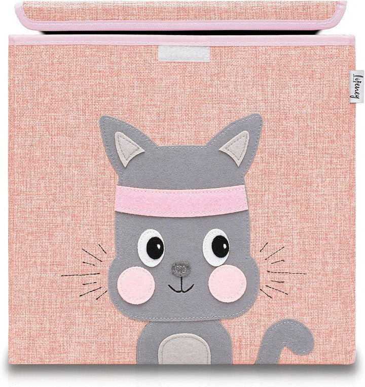 Aufbewahrungsbox mit Deckel im 2er Set Hase und Katze I Doppelpack Spielzeugbox mit Tiermotiv passen
