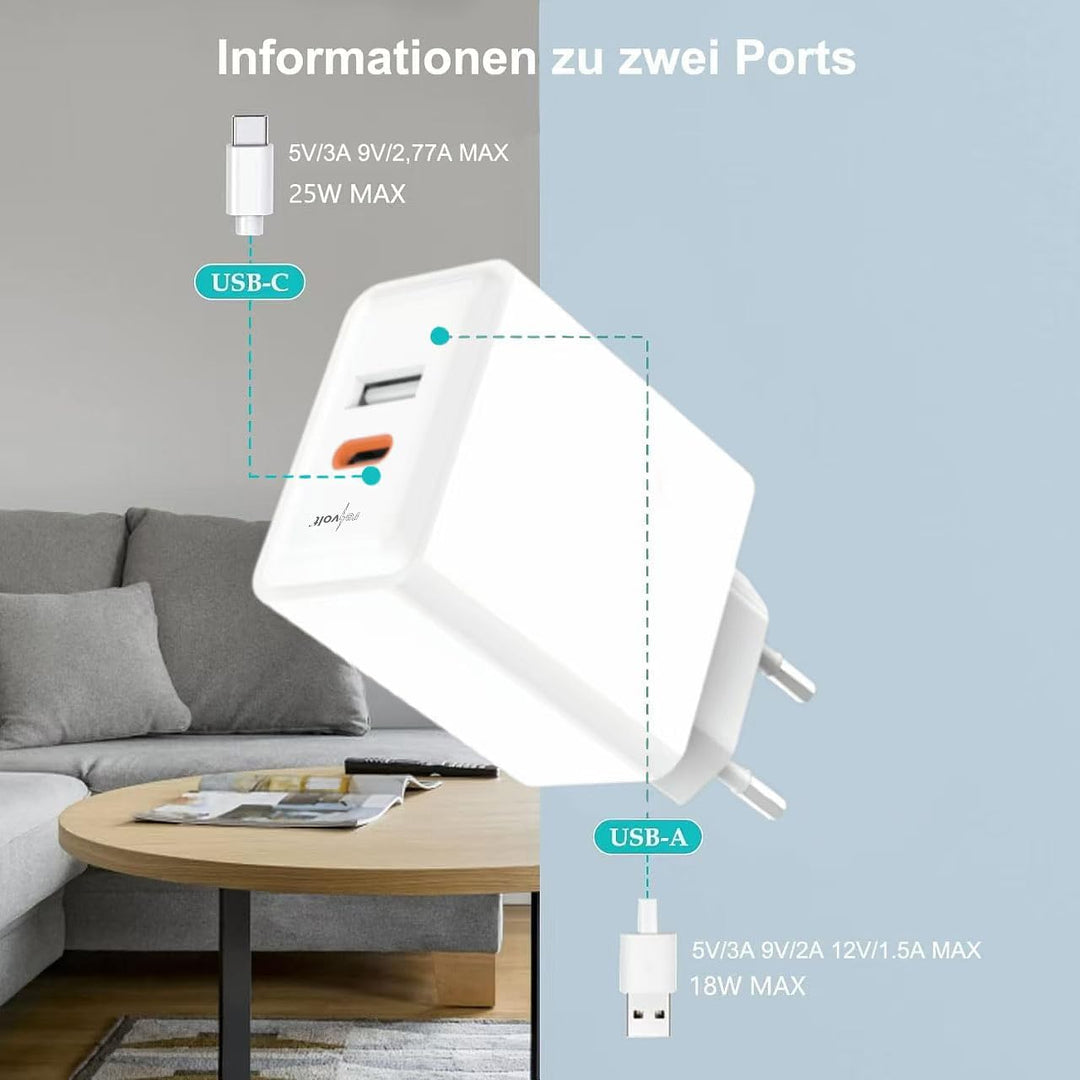 revolt Steckdose: 2er-Set 2-Port-USB-Netzteile, USB-C PD 65 W, USB-A QC 18 W, GaN (Netzteil Tablet,