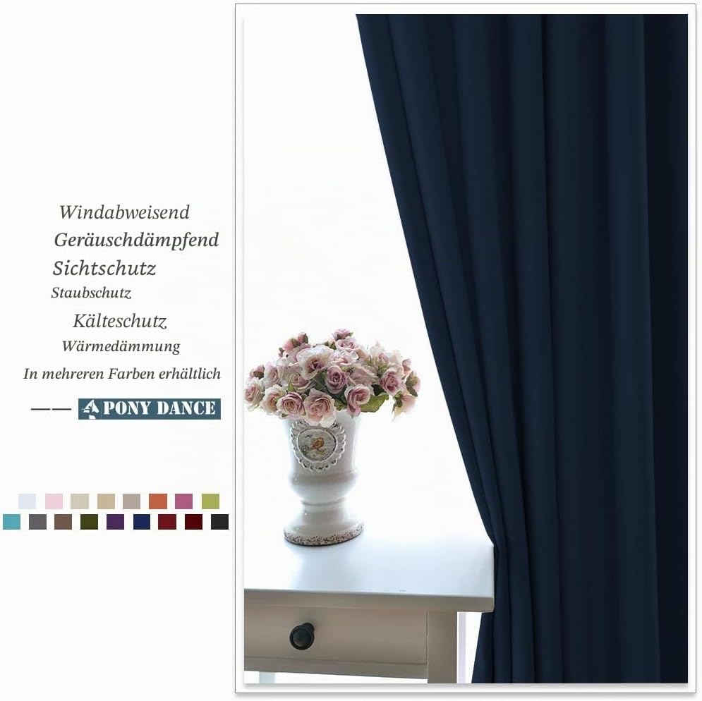 PONY DANCE Verdunklungsvorhänge Kurz Ösenvorhang 2er Set H100 x B90 cm Dunkelblau H100 x B90 cm (2er