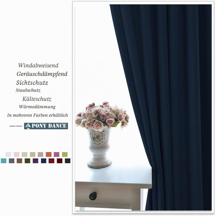 PONY DANCE Verdunklungsvorhänge Kurz Ösenvorhang 2er Set H100 x B90 cm Dunkelblau H100 x B90 cm (2er