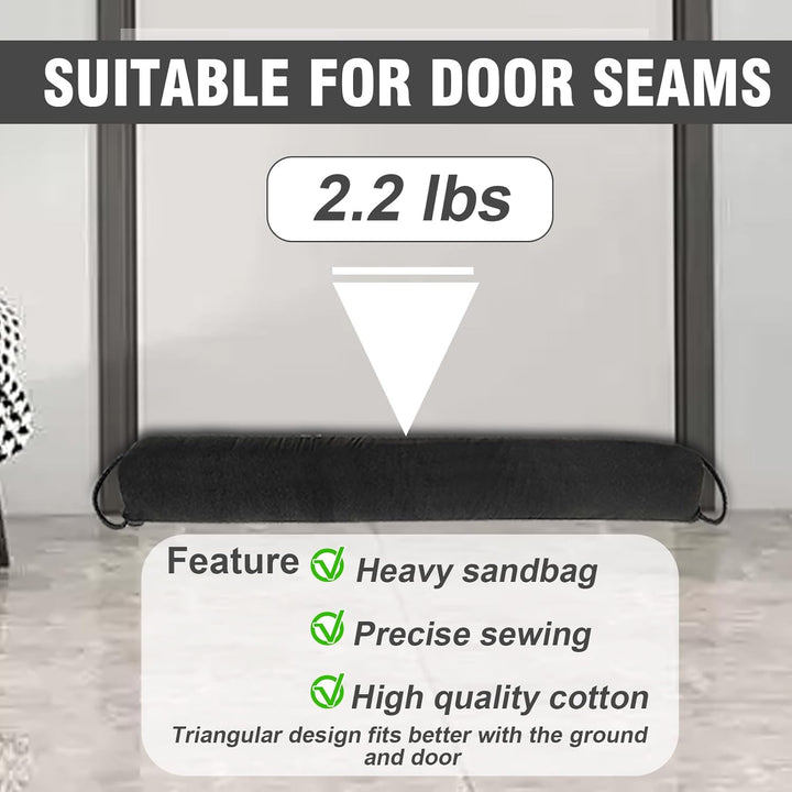 Zugluftstopper für Türen 92 cm Schwarz, Tür Windschutz und Tür Schallschutz aus Stoff, Waschbar und