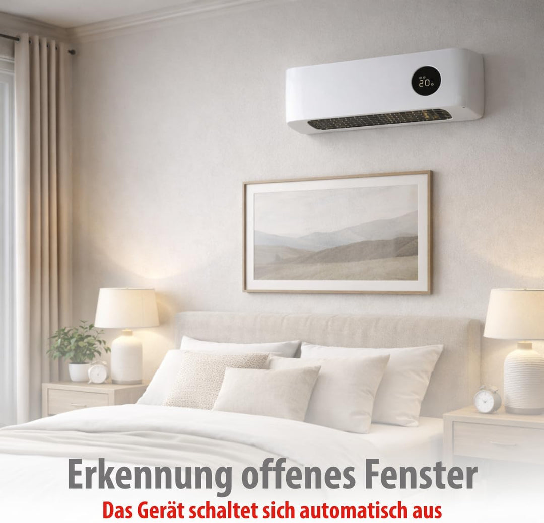 alpina Wand Heizlüfter 2000W – Keramik Heizstrahler mit 2 Leistungsstufen und Timer – Digital Thermo