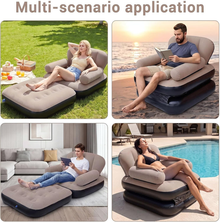 Aufblasbares Sofa Luftsofa mit Kopfteil Beflockt Aufblasbarer Sessel (Kaffeebraun), Kaffeebraun