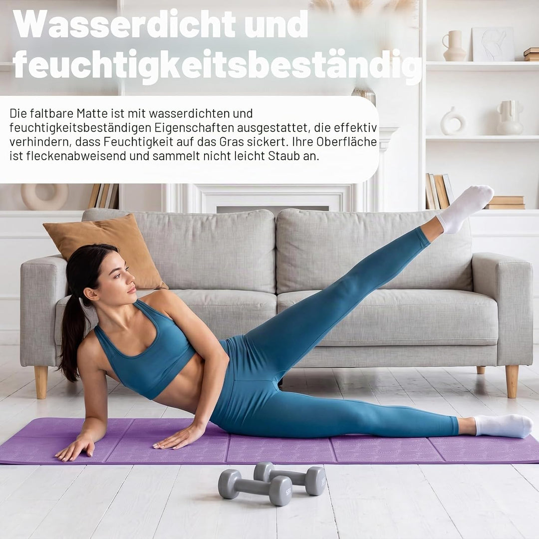 Klappbare Yogamatte, Faltbare Yogamatte Reise Leicht 183 x61x0.4 cm Rutschfest Tragbare Fitnessmatte