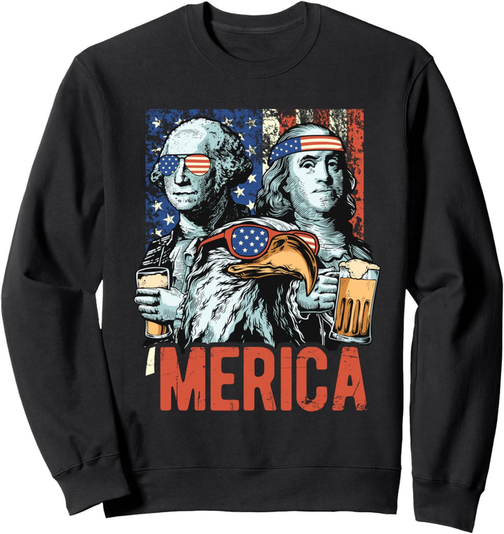 Merica Washington Franklin Amerikanische Flagge 4. Juli Sweatshirt