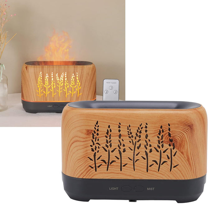 Flammen-Luftbefeuchter, Aromatherapie-Luftbefeuchter mit heller Holzmaserung, tragbar, automatische