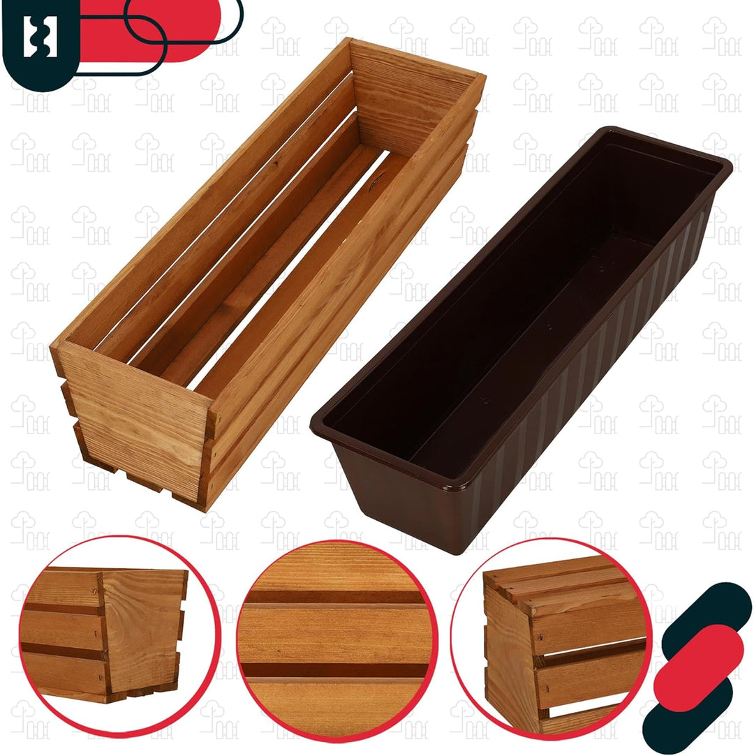 KOTARBAU® Blumenkasten für Balkon, Balkonkasten mit Kunststoffeinsatz 60 x 18 x 15 cm 1 Stück Eiche,
