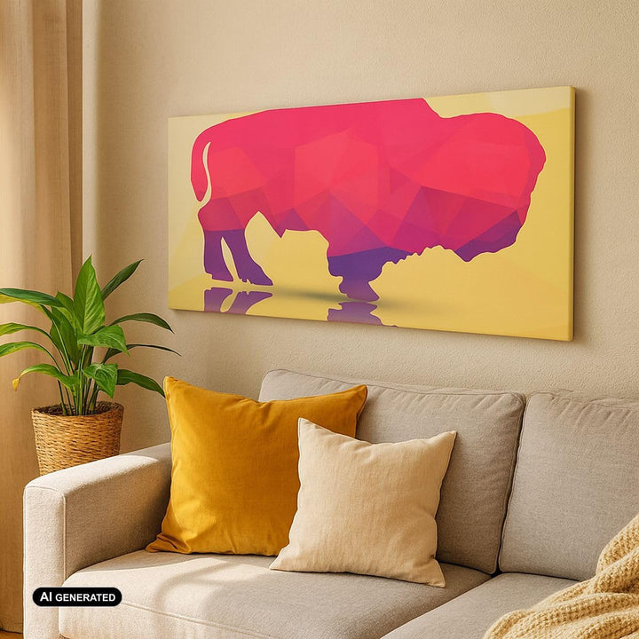 Wandbilder Dekoration Wohnzimmer Bison Illustration Bunt Grafik Panorama Bilder auf Leinwand 120x50c