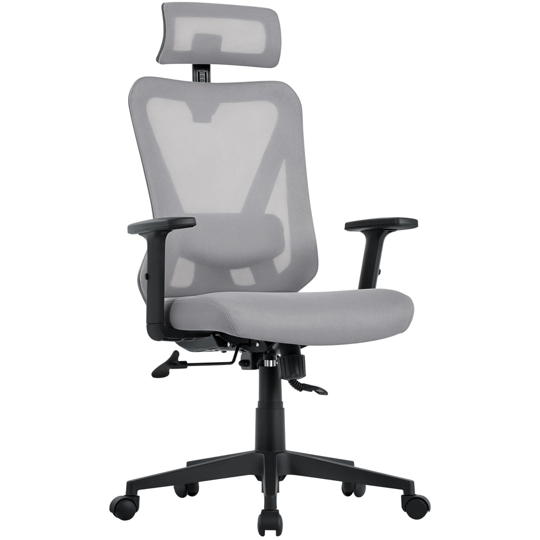 Yaheetech Bürostuhl Ergonomisch, Schreibtischstuhl mit Verstellbarer Kopfstütze, Armlehnen, Lendenwi