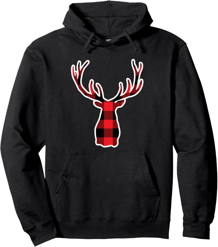 karierter Hirschkopf Pullover Hoodie