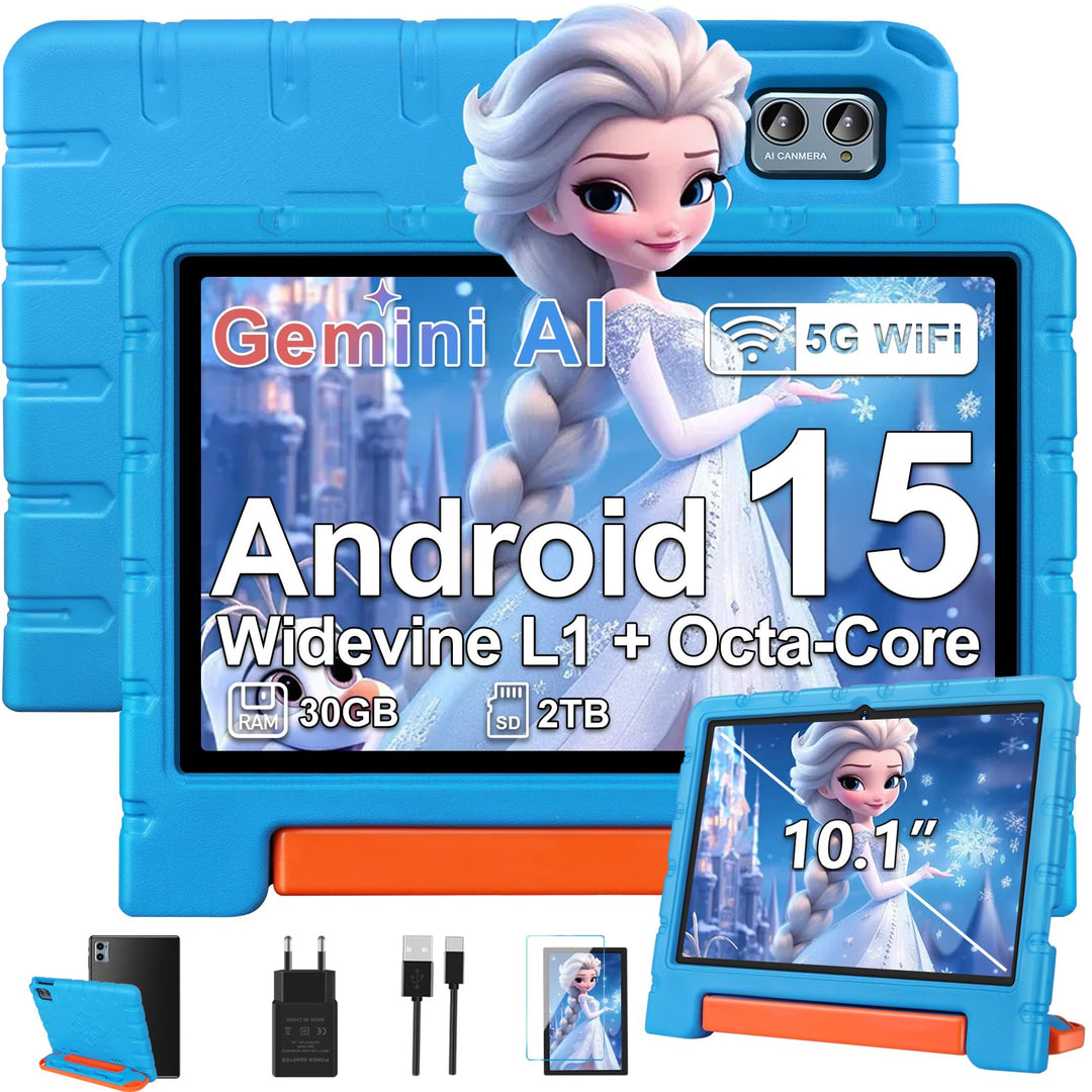 ZIOVO Kinder Tablet 10 Zoll Android 15 mit 30GB RAM+64GB ROM(TF 1TB), 5G WiFi, Gemini AI, Octa-Core,