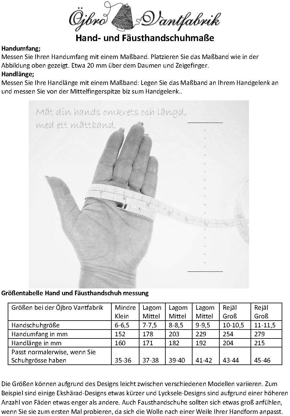 ÖJBRO VANTFABRIK Fäustlinge 4 Lagen 100% Merinowolle versch. Modelle, Grösse S-L (6-11) Handschuhe S