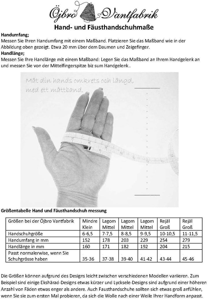 ÖJBRO VANTFABRIK Fäustlinge 4 Lagen 100% Merinowolle versch. Modelle, Grösse S-L (6-11) Handschuhe S