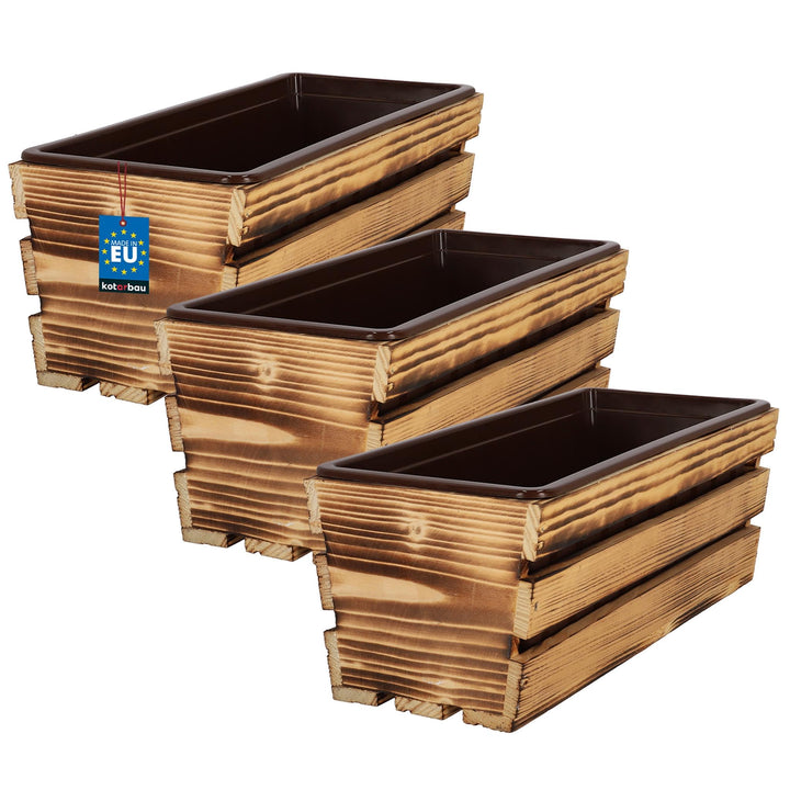 KOTARBAU® Blumenkasten für Balkon, Balkonkasten mit Kunststoffeinsatz 40 x 18 x 15 cm 3er Set Rustik