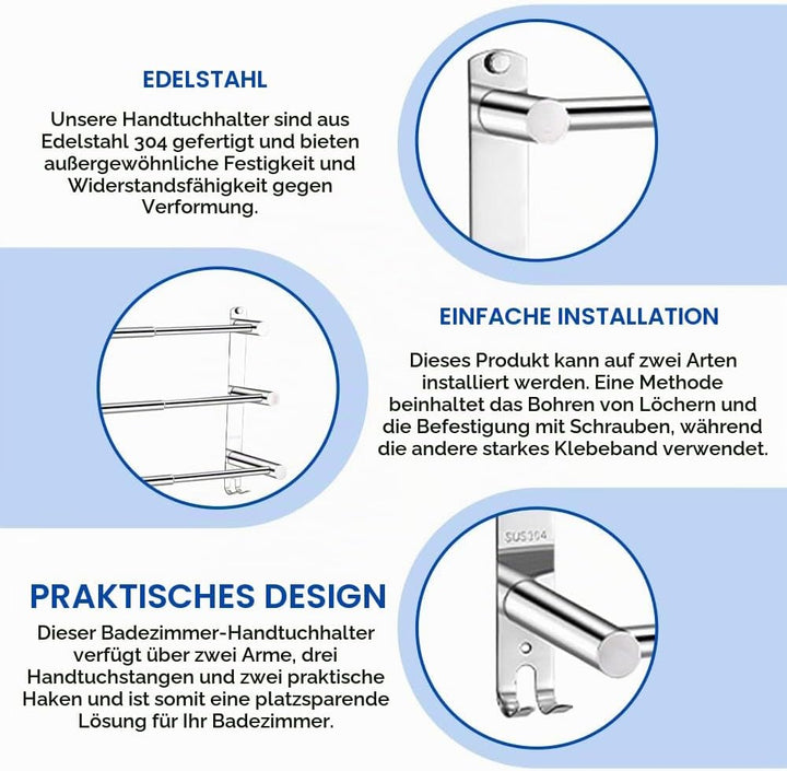 Handtuchhalter Wand Edelstahl 3-Schicht, Ausziehbar 43-76cm, für Bad