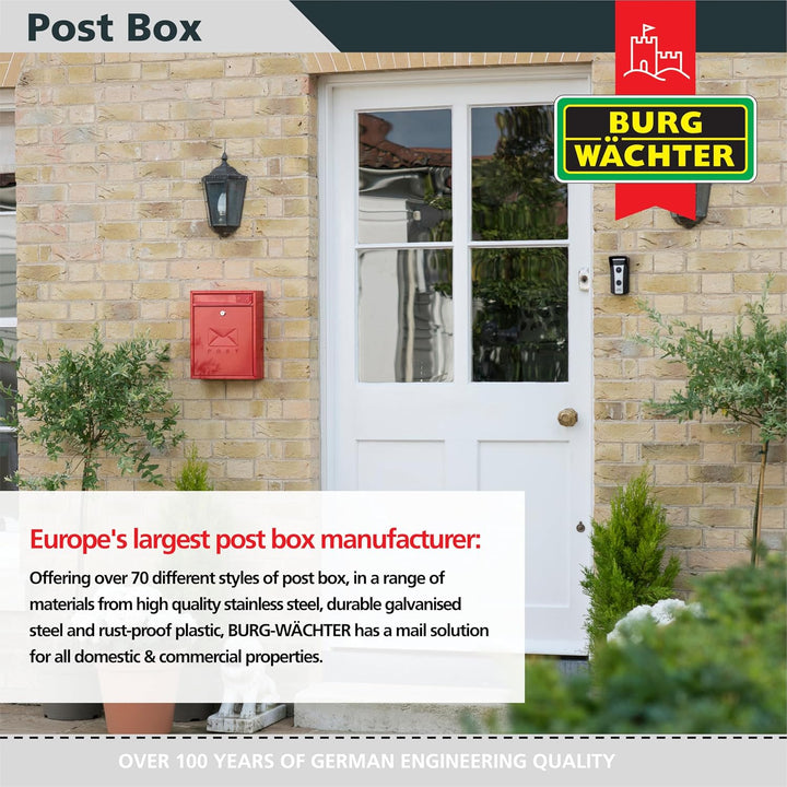 BURG-WÄCHTER MB05R Compact Briefkasten aus verzinktem Stahl zur Wandmontage, Pillarbox Red, Pillarbo
