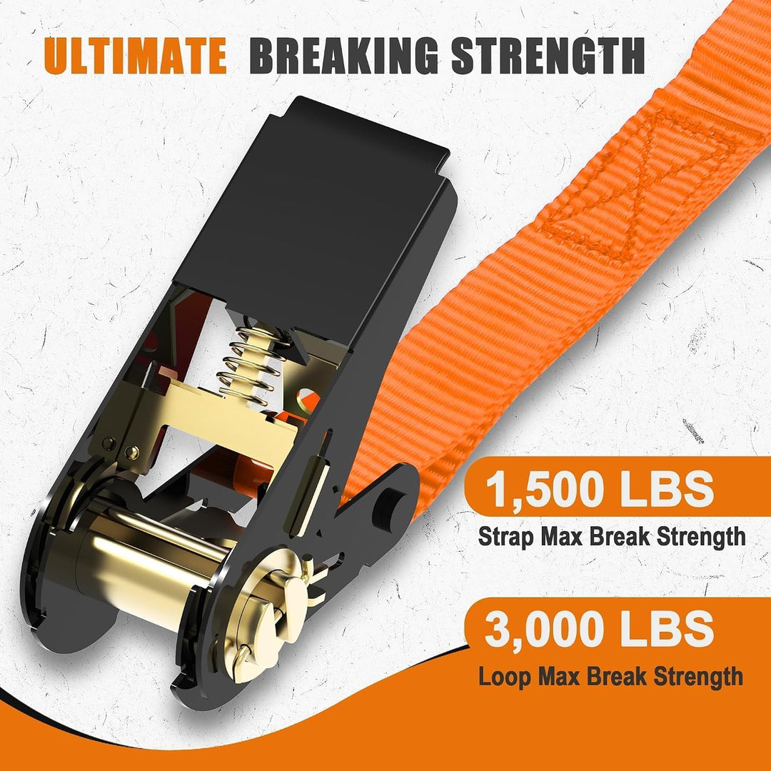 AWELCRAFT 4 Stück Ratsche Spanngurte – 680 kg Bruchfestigkeit, 4,5 m Länge, Orange mit S-Haken &amp; wei