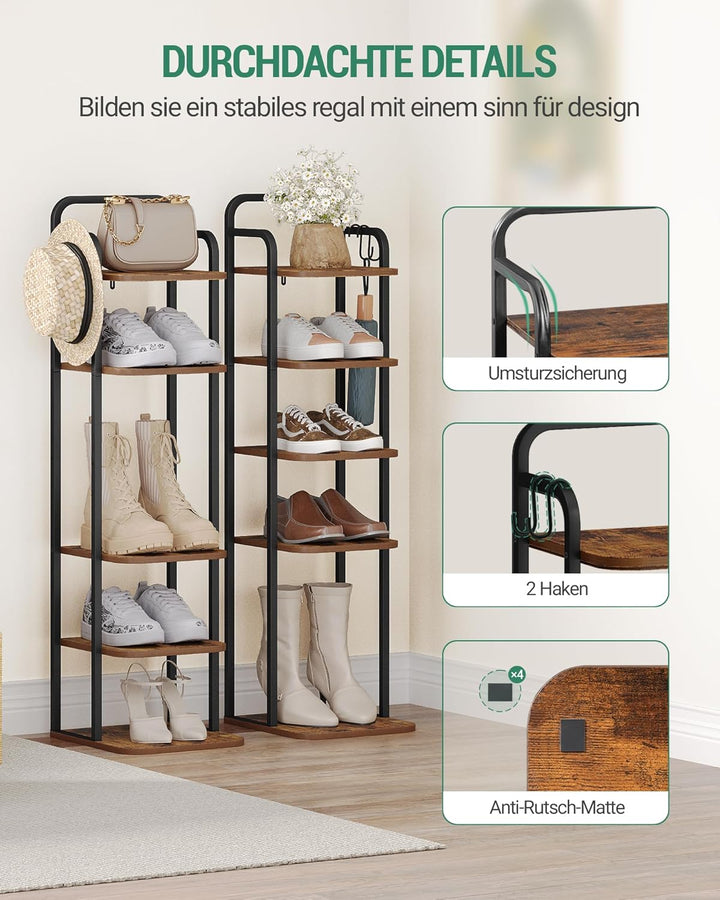 Hzuaneri Vertikales Schuhregal, 6-stöckige Schuhregale, Holz-Schuh-Organizer für Schrank, Eingang, S