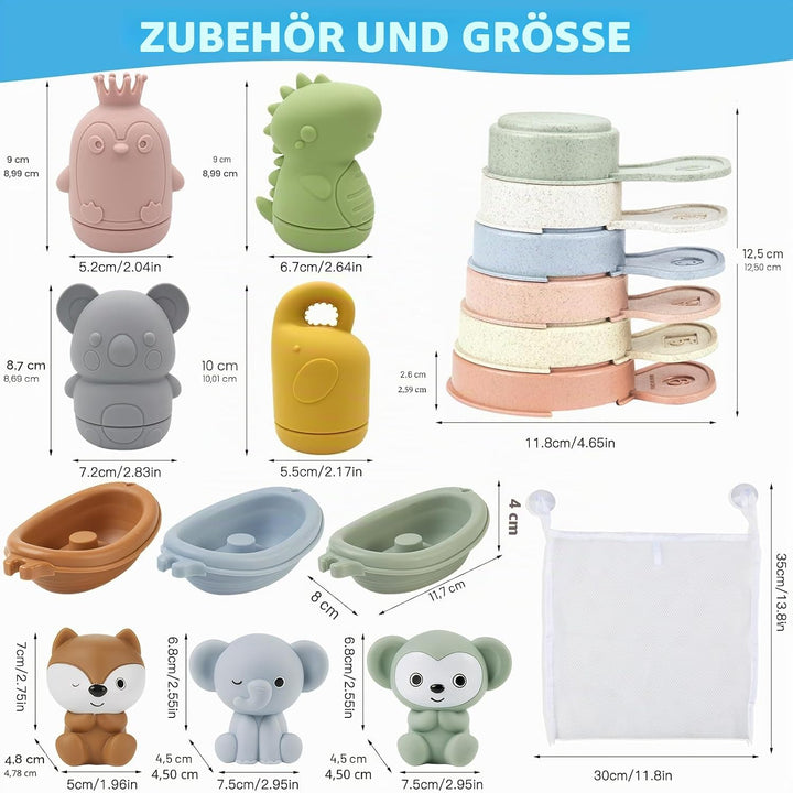 16 Stück Badewannenspielzeug, Baby Badespielzeug Silikon Wasserspielzeug Kinder mit Spritztiere Fing