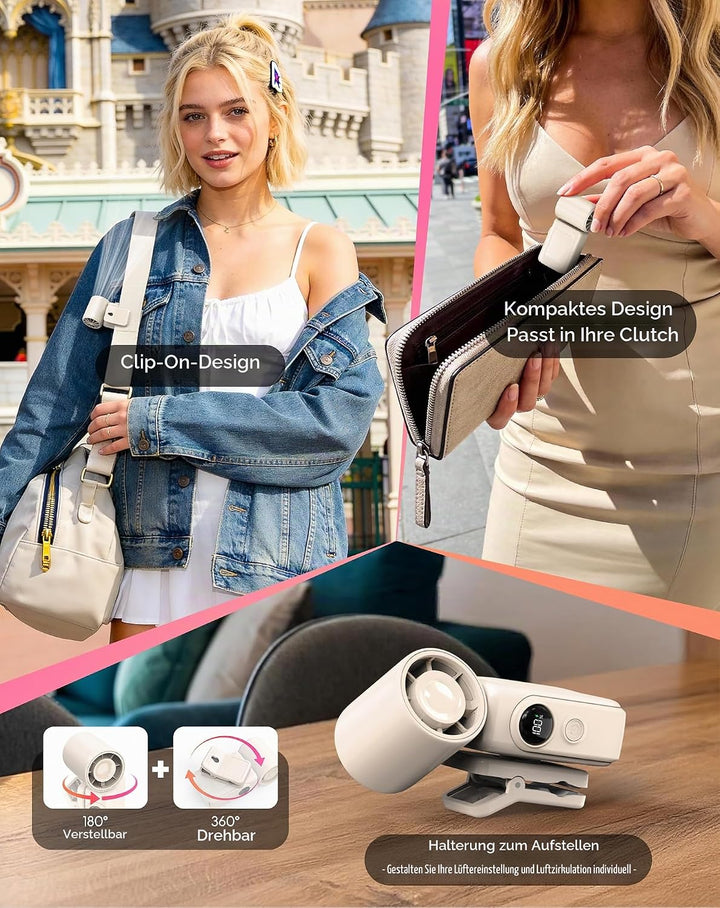 anysun Turbo-handventilator, 13500 RPM Mini Ventilator 118g Leichter mit 360° Clip, Umhängeband und