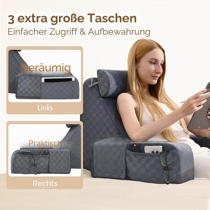 Vekkia 19" Lesekissen für Bett und Sofa, Lesekissen für Erwachsene Schwarz Grau 45° 48,3 cm, Schwarz
