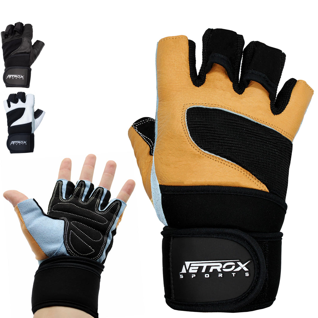 NetroxSports® Professionelle Fitnesshandschuhe mit Handgelenkbandage für schwere Gewichte | echtes L
