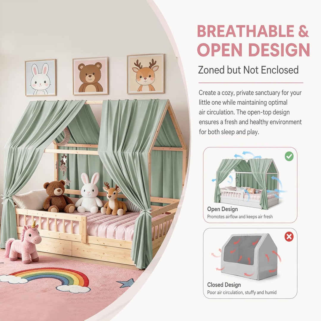 2 Stück Hausbett Himmel 67 x 270 cm Weich und Atmungsaktiv Baldachin Kinderzimmer Deko Betthimmel Ha