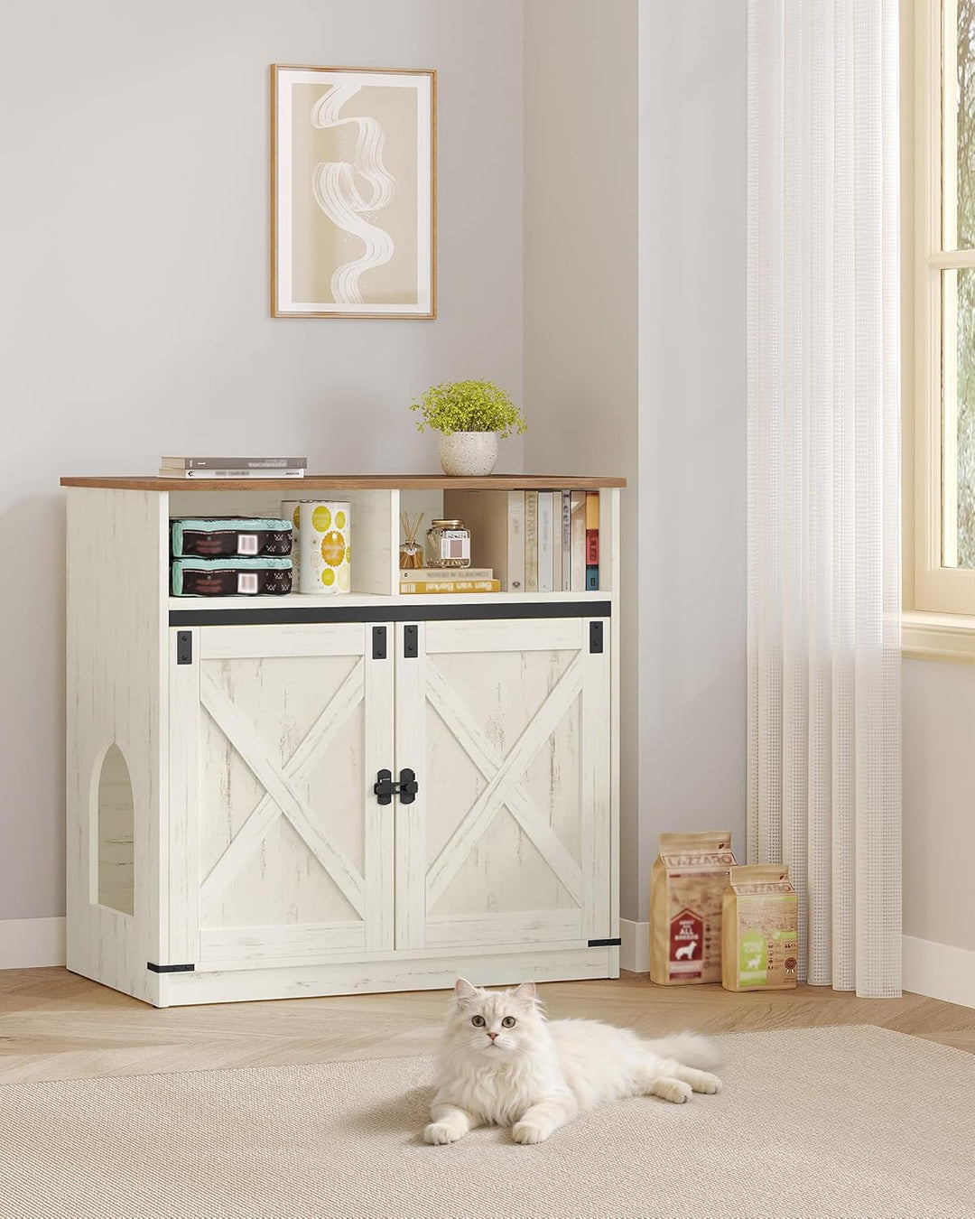 Hzuaneri Katzenklo Schrank, 80 x 48 x 80 cm, Versteckte Katzenschrank mit Stauraum, Katzenschrank au