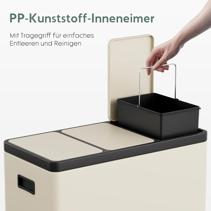 Clevich Mülltrennsystem 3×15L aus Stahl, Mülleimer 3 Fächer mit farbcodierten Pedalen, Abfalleimer m