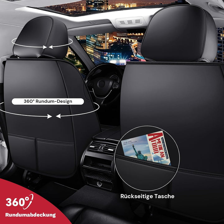 AutoSitzbezüge Leder für Peugeot 3008 2008-2026, Schwarz Schwarz 11 für Peugeot 3008, Schwarz 11 für