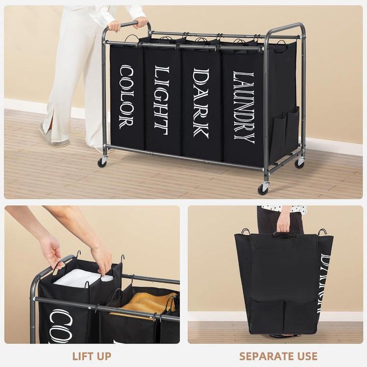 STORAGE MANIAC Laundry Sorter, Laundry Divider with Side Pockets, Multi Laundry Separator Hamper wit