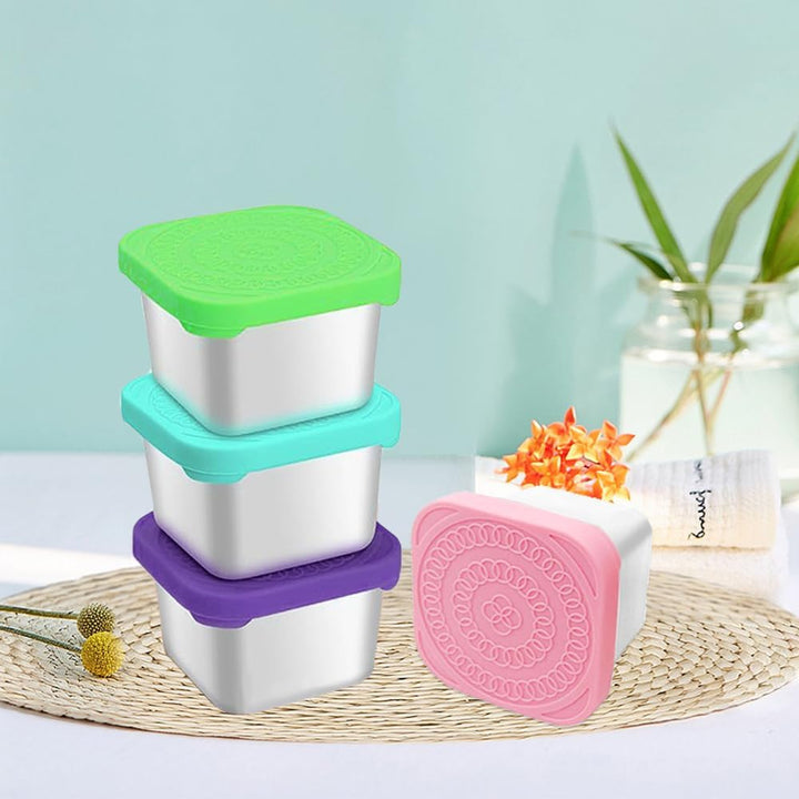 4 Stück Snackbox Edelstahl Salatdressing Behälter Saucen Behälter