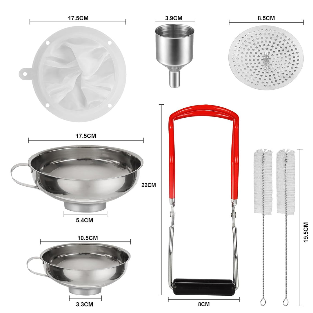 Gucass 8 Stk Trichter Edelstahl Set, Küche Marmeladentrichter Einfülltrichter mit Griff, Einmachtric