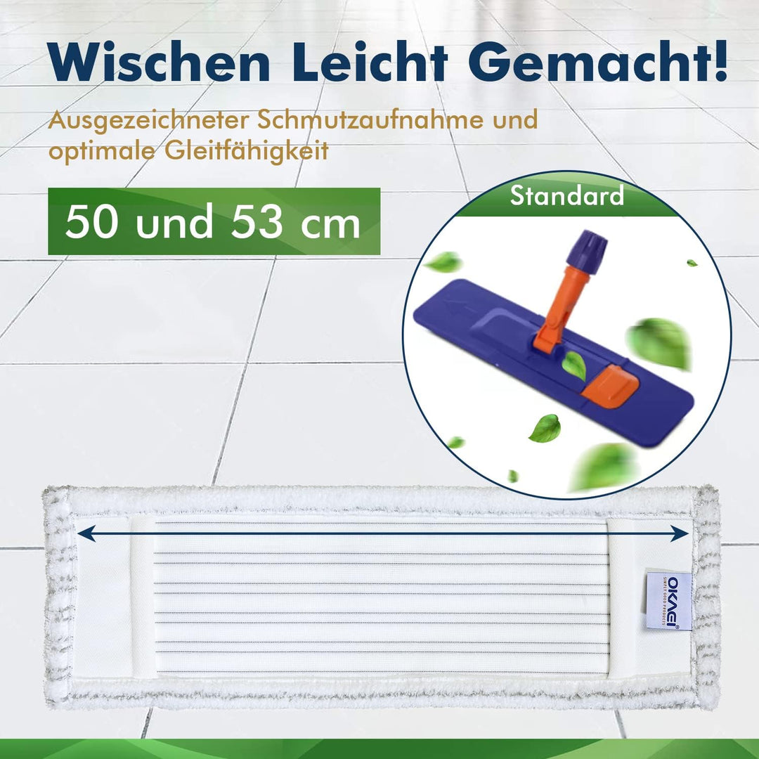 Okaei 10 Stück Wischmopp Bezug (50 cm) - Premium Bodenwischer-Wischbezug aus 100% Microfaser - Bezug
